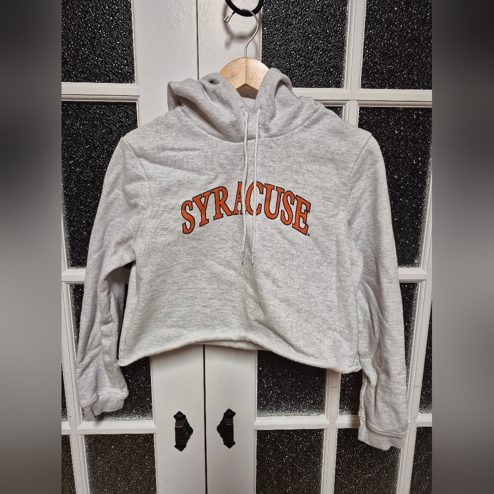 Syracuse College Orange Heather Gray white Cropped Pullover Hoodie